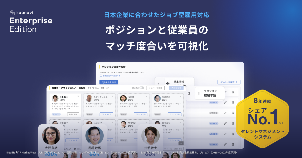 【日本企業に合わせたジョブ型雇用対応】ポジションと従業員のマッチ度合いを可視化 カオナビ Enterprise Edition カオ