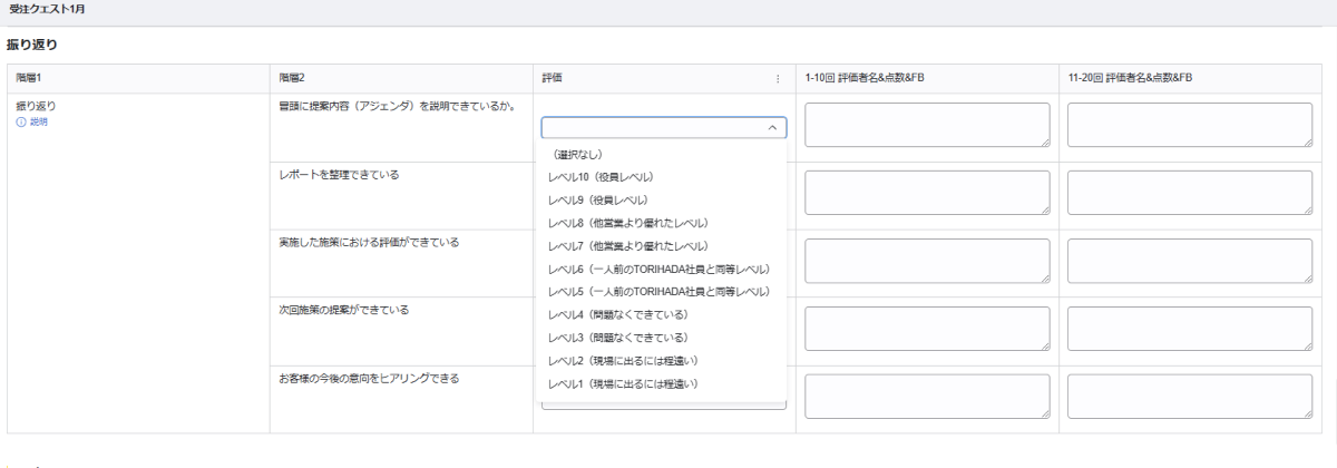 入社時に活用しているスキルマップの画面イメージ